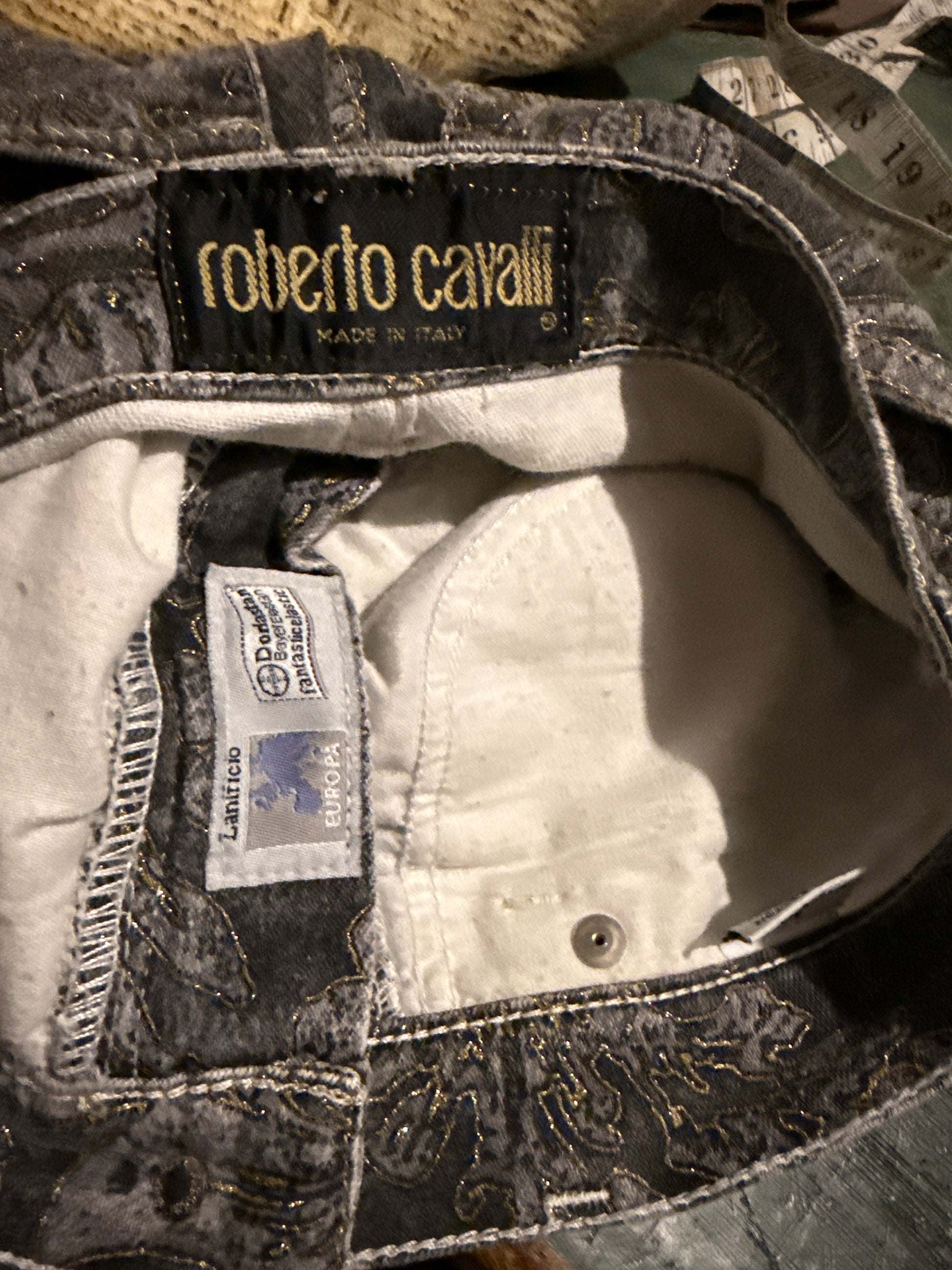 Jeans fiori oro Roberto Cavalli FW1997
