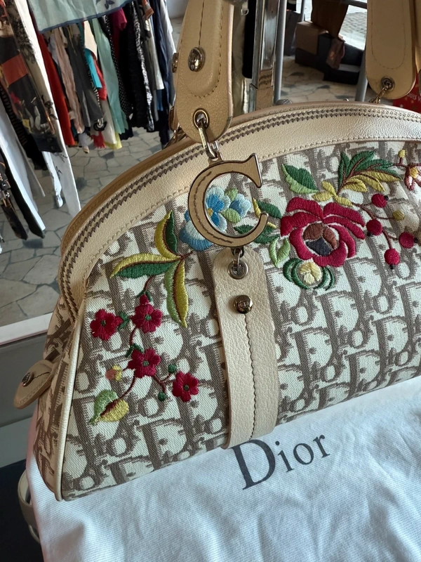Borsa Christian Dior SS2005 in tela oblique ricamata floreale
