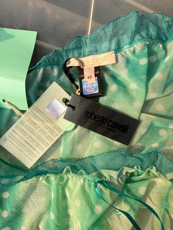 Top Roberto Cavalli 2005 circa verde acqua a pois nuovo