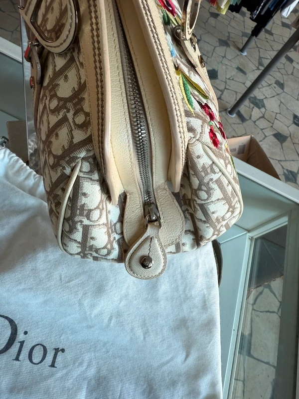 Borsa Christian Dior SS2005 in tela oblique ricamata floreale