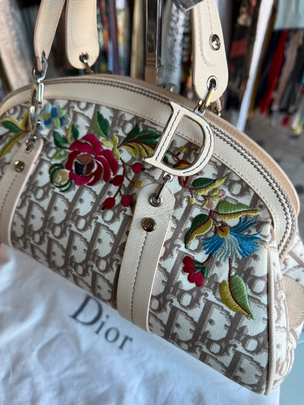 Borsa Christian Dior SS2005 in tela oblique ricamata floreale