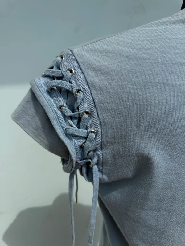 Top Christian Dior SS2003 corset lace-up ceruleo
