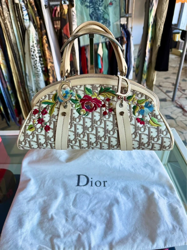 Borsa Christian Dior SS2005 in tela oblique ricamata floreale