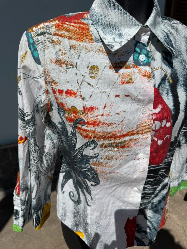 Camicia Roberto Cavalli patchwork tigre e fiori , nuova
