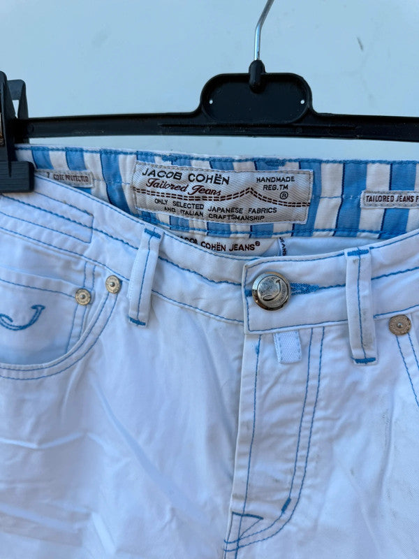 Pantalone Jacob Cohen bianco con cucite azzurre