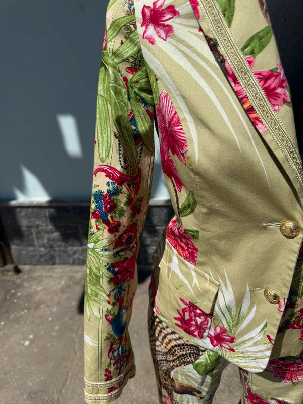 Completo giacca pantalone Roberto Cavalli aquile e fiori