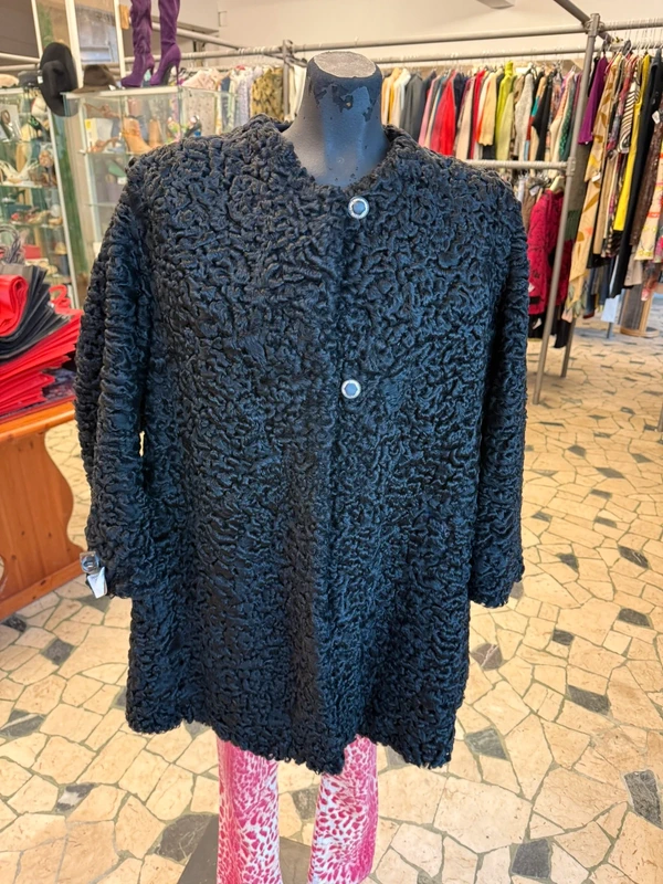 Cappotto lana astrakan nero