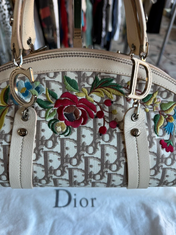 Borsa Christian Dior SS2005 in tela oblique ricamata floreale