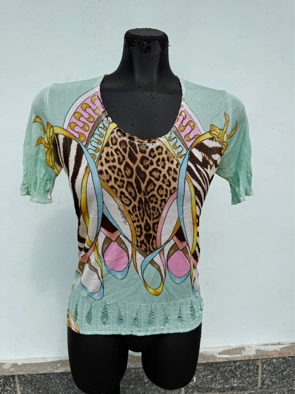 Maglia top Roberto Cavalli SS2004 patchwork in seta