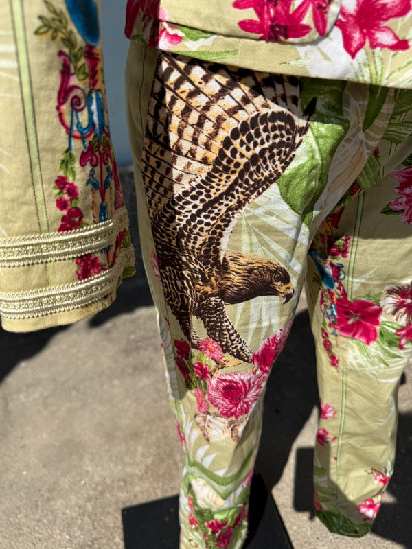 Completo giacca pantalone Roberto Cavalli aquile e fiori