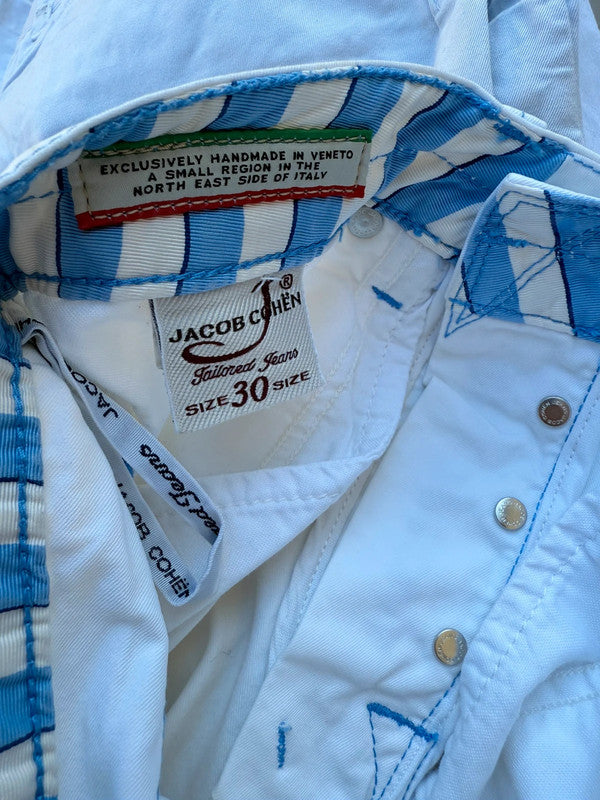 Pantalone Jacob Cohen bianco con cucite azzurre
