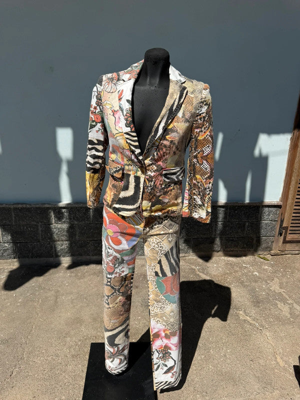 Completo giacca pantalone Roberto Cavalli SS2006 patchwork
