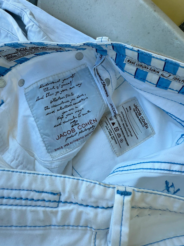 Pantalone Jacob Cohen bianco con cucite azzurre
