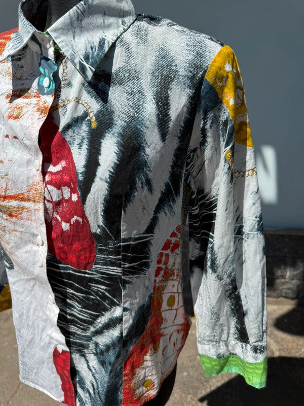 Camicia Roberto Cavalli patchwork tigre e fiori , nuova