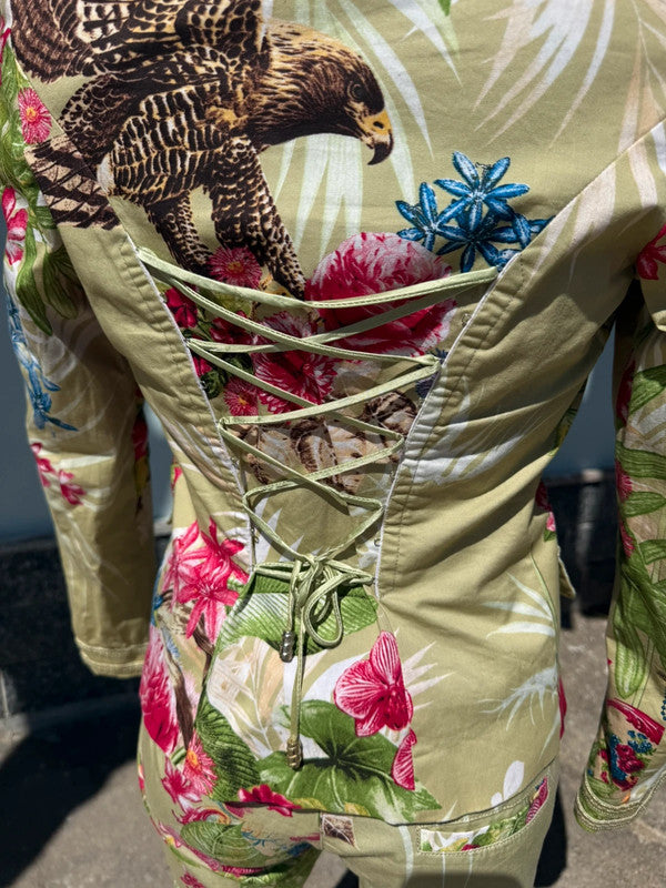 Completo giacca pantalone Roberto Cavalli aquile e fiori