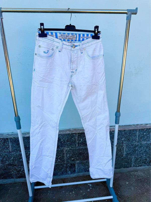 Pantalone Jacob Cohen bianco con cucite azzurre