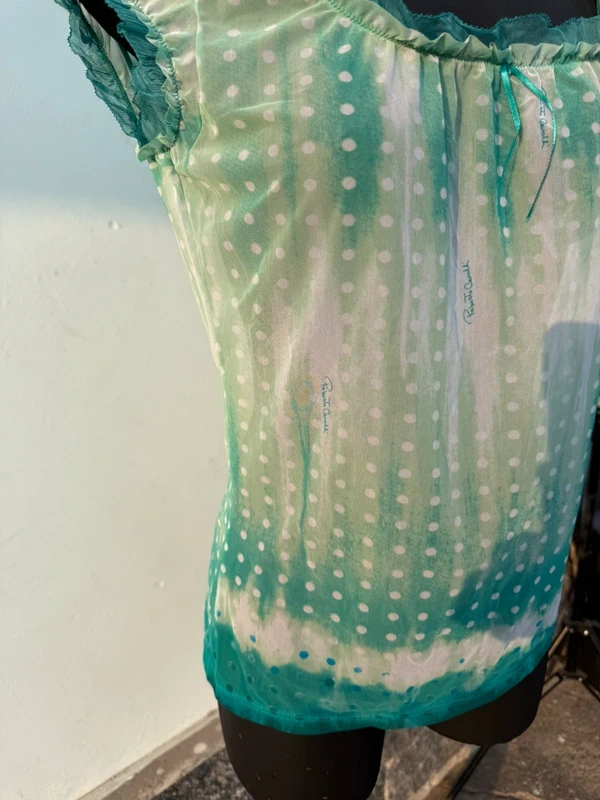 Top Roberto Cavalli 2005 circa verde acqua a pois nuovo
