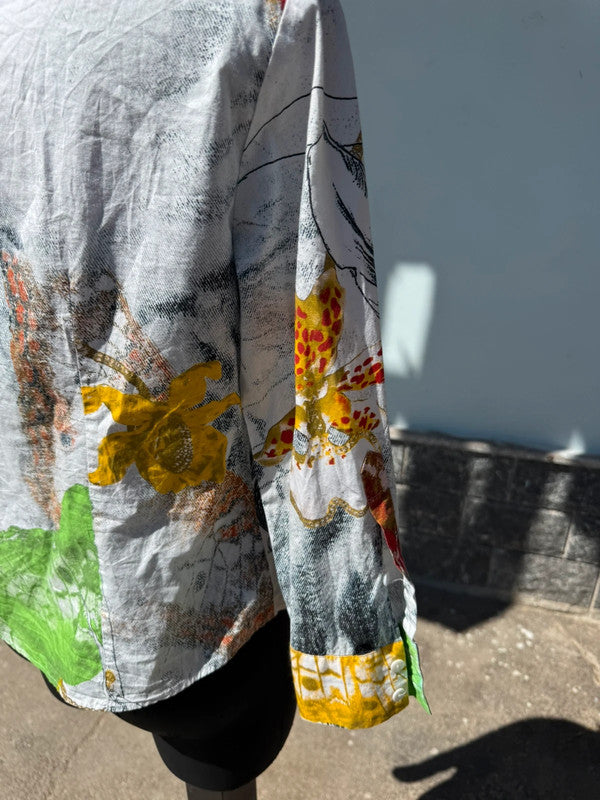 Camicia Roberto Cavalli patchwork tigre e fiori , nuova