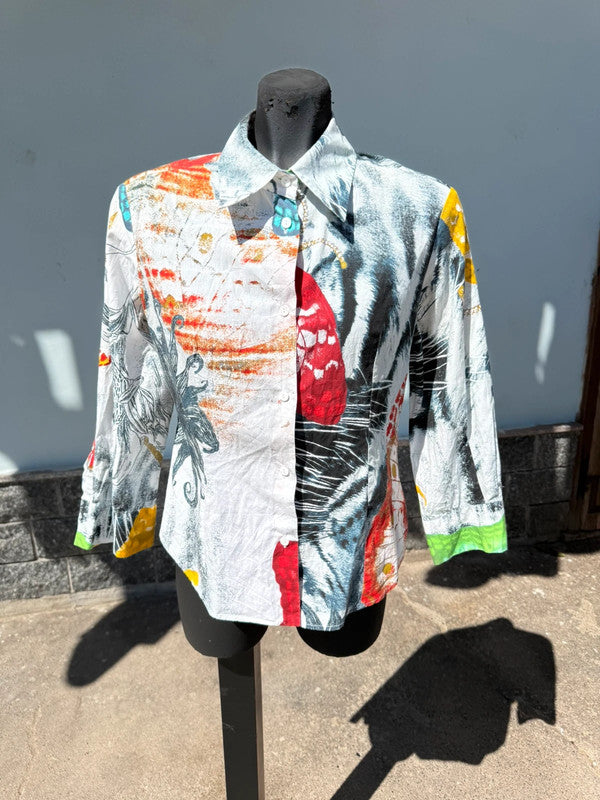 Camicia Roberto Cavalli patchwork tigre e fiori , nuova