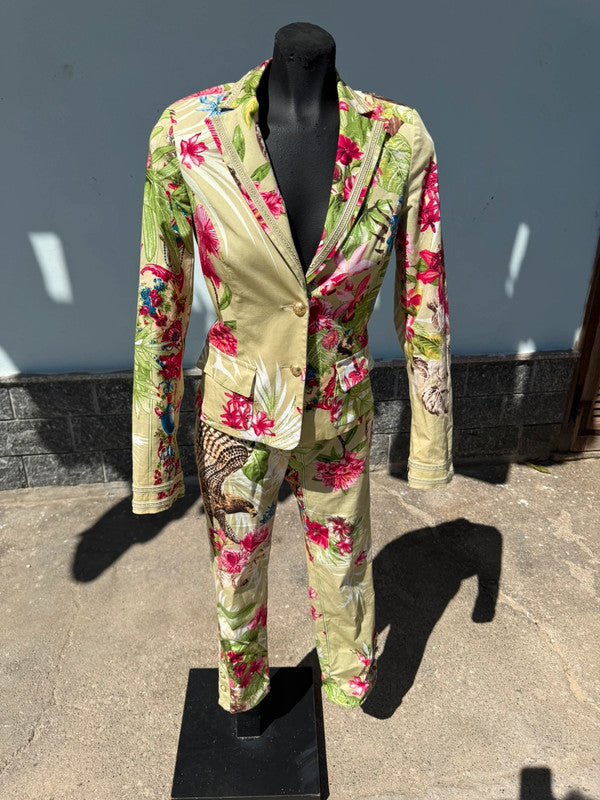 Completo giacca pantalone Roberto Cavalli aquile e fiori