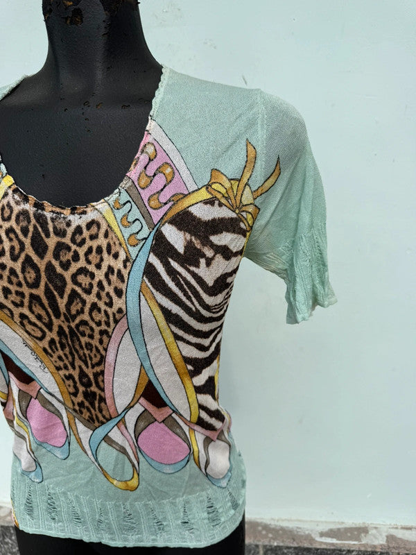 Maglia top Roberto Cavalli SS2004 patchwork in seta