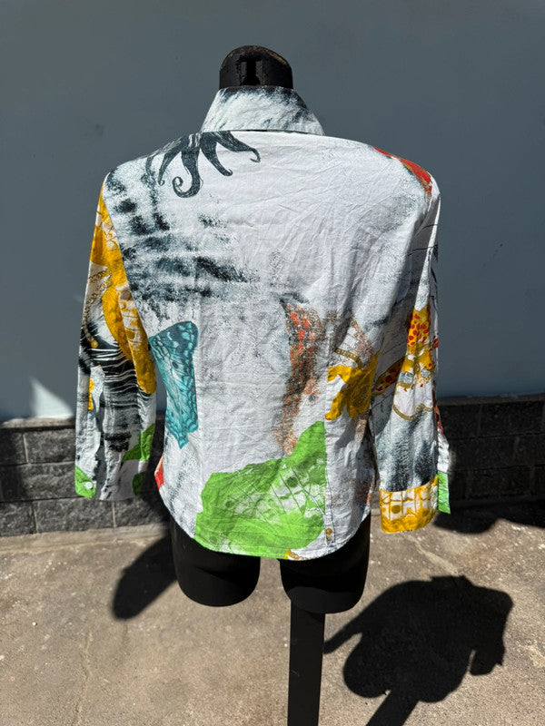 Camicia Roberto Cavalli patchwork tigre e fiori , nuova