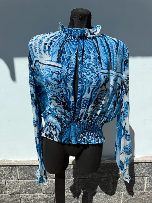 Top Roberto Cavalli FW2005 stampa vaso cinese