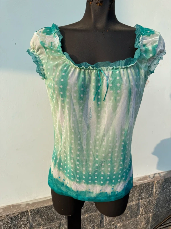 Top Roberto Cavalli 2005 circa verde acqua a pois nuovo