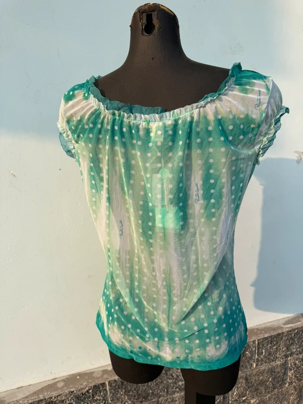 Top Roberto Cavalli 2005 circa verde acqua a pois nuovo