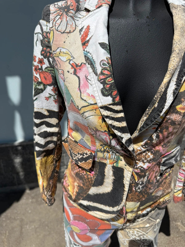 Completo giacca pantalone Roberto Cavalli SS2006 patchwork