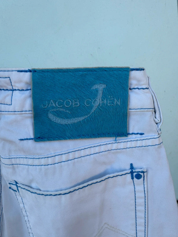 Pantalone Jacob Cohen bianco con cucite azzurre