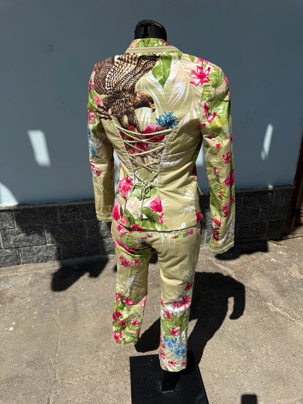 Completo giacca pantalone Roberto Cavalli aquile e fiori