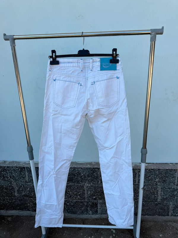 Pantalone Jacob Cohen bianco con cucite azzurre