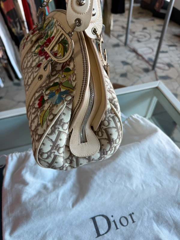 Borsa Christian Dior SS2005 in tela oblique ricamata floreale